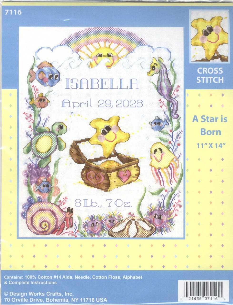 DIY Design Works Star is Born Baby Birth Record Counted Cross Stitch Kit 11x14